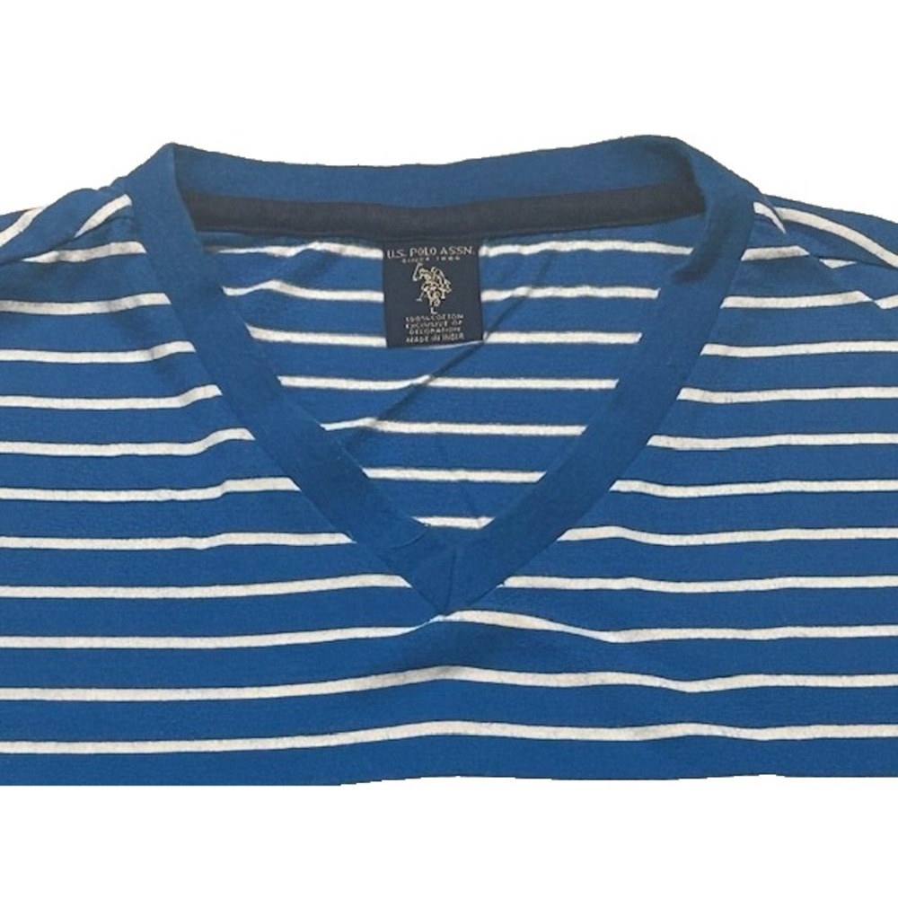 US Polo Assn. Men's V-Neck T-Shirt Short Sleeve Blue/White Stripe - Size L